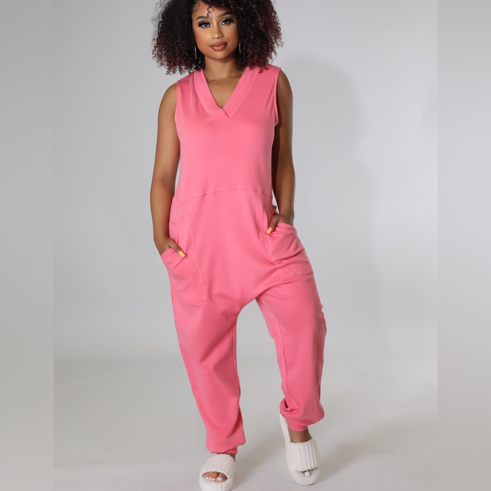 75. Women’s Plus Harem Jumpsuit Pink Punch